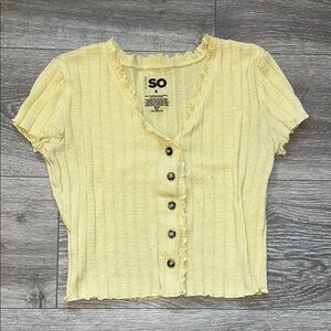 SO Women's Light Yellow Ruffle Button Blouse